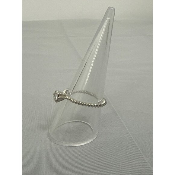 Silver Tone Twisted Band Ring With Clear Stone - Picture 4 of 6